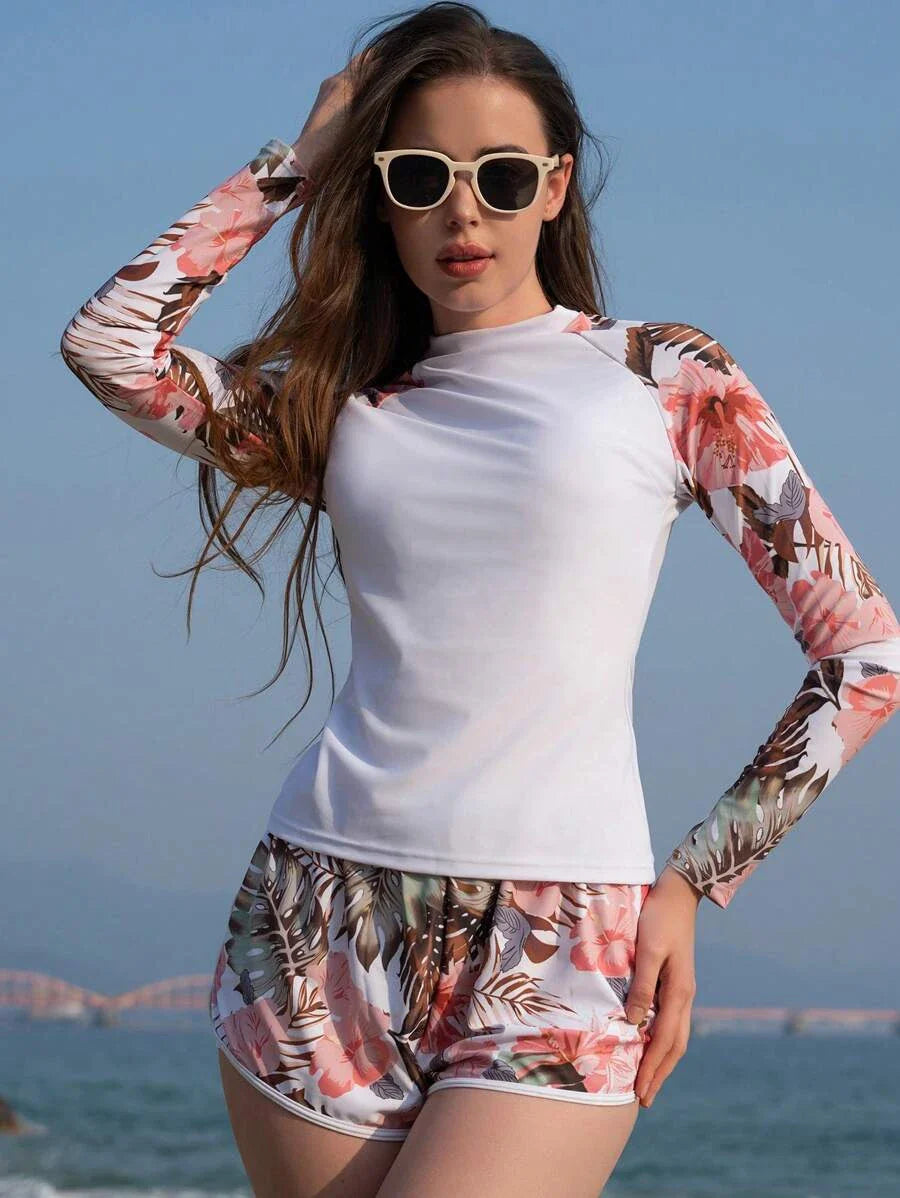 Conjunto UV Feminino Manga Longa com Short Tropical
