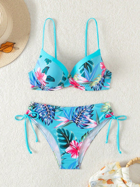 Biquíni Tropical com Bojo e Cintura Alta – Estampa Floral Verão