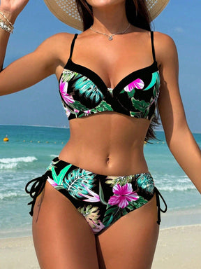 Biquíni Tropical com Bojo e Cintura Alta – Estampa Floral Verão