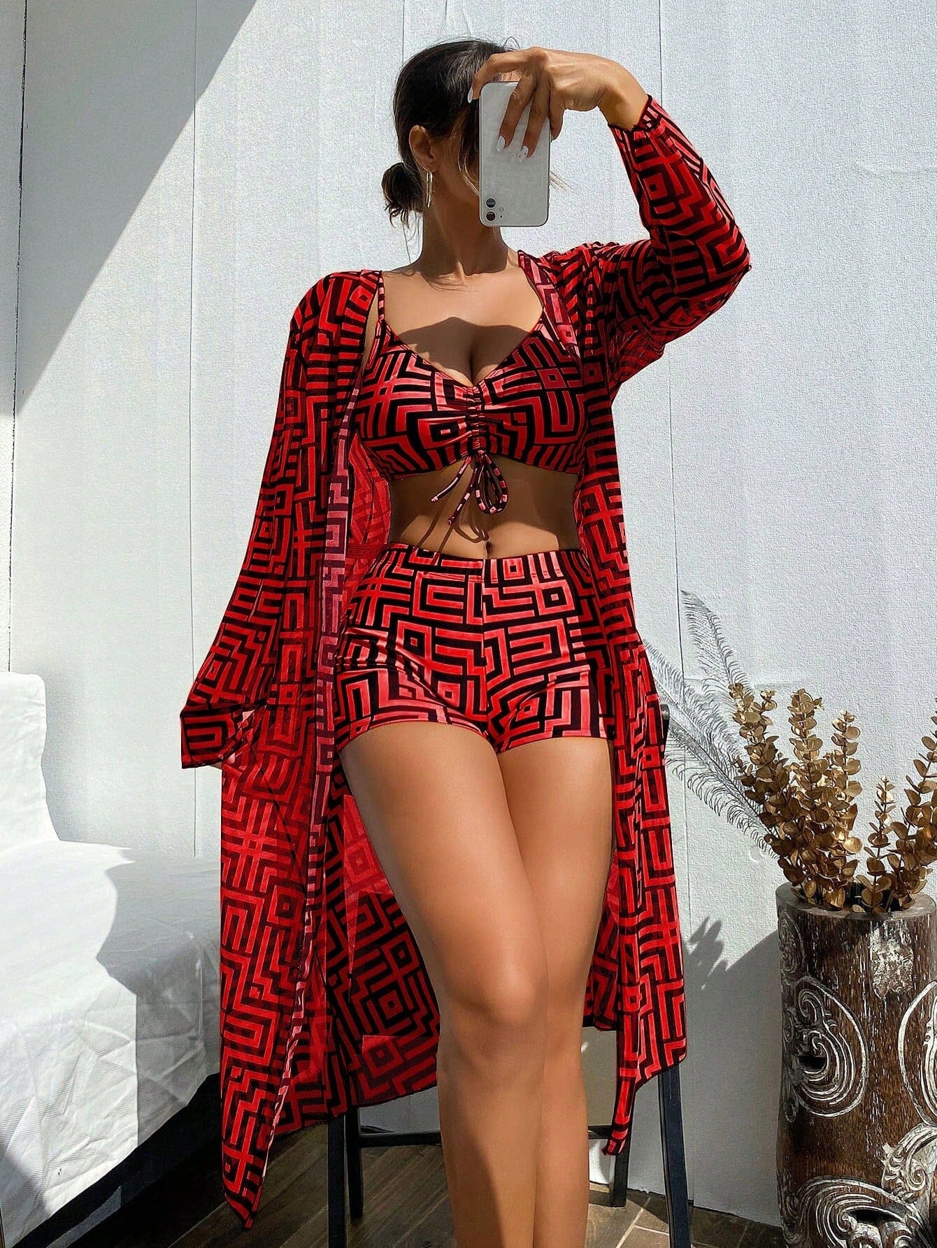 Conjunto Biquíni com Kimono Geométrico
