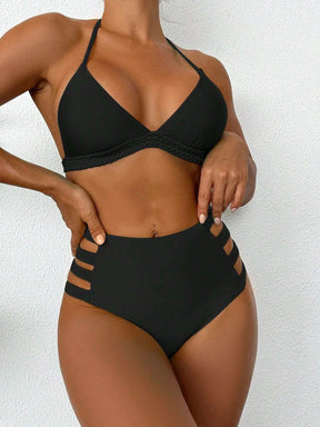 Conjunto de Biquíni Cintura Alta com Detalhe Trançado