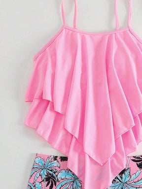 Conjunto Tankini Bata Babado com Calcinha Tropical