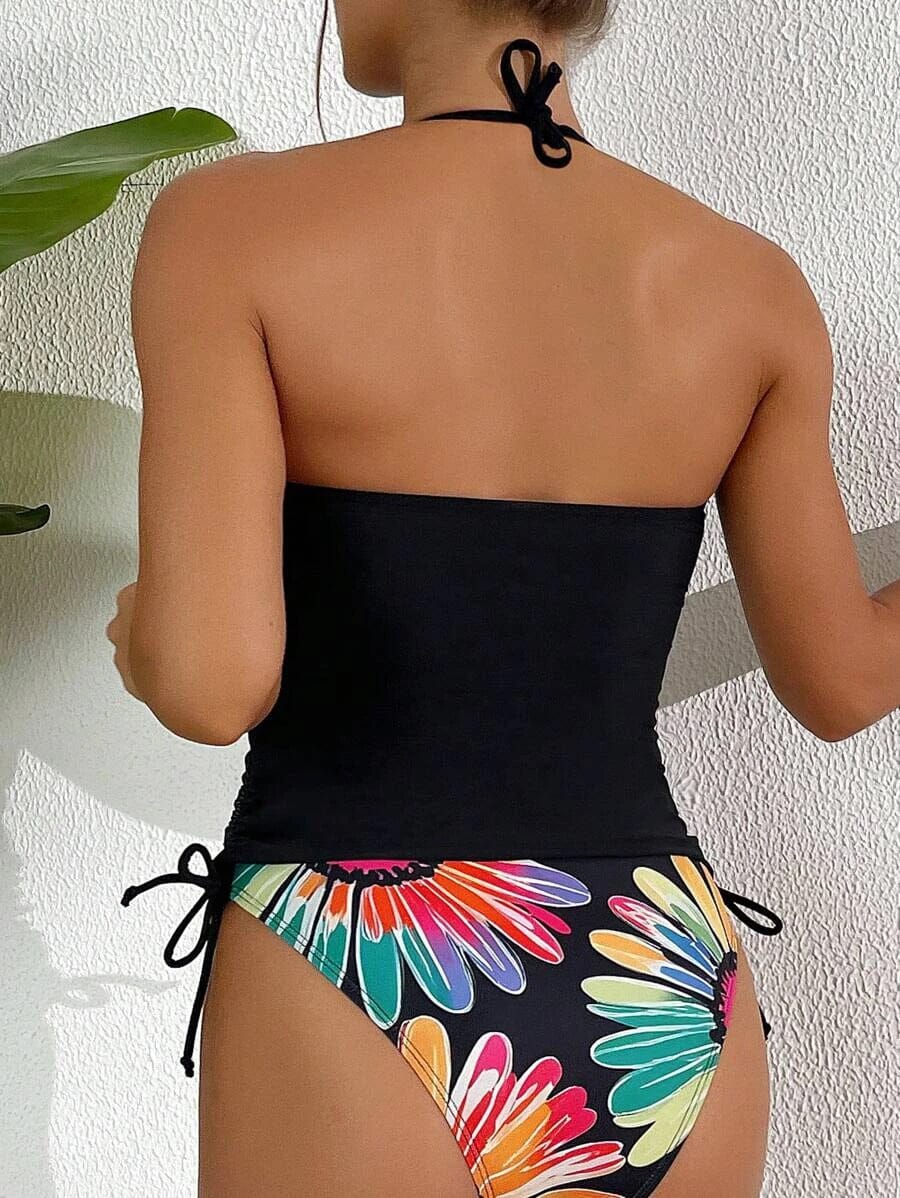 Conjunto Tankini com Top Halter Floral