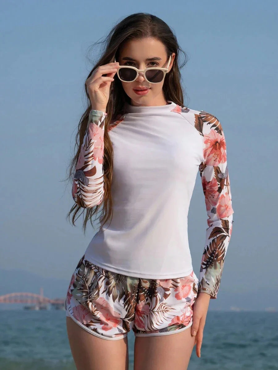 Conjunto UV Feminino Manga Longa com Short Tropical