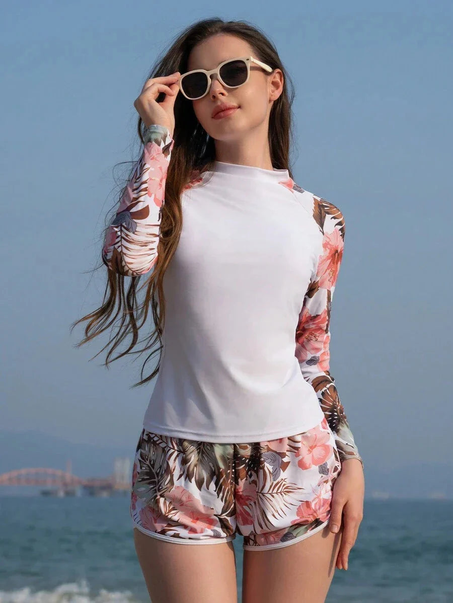 Conjunto UV Feminino Manga Longa com Short Tropical