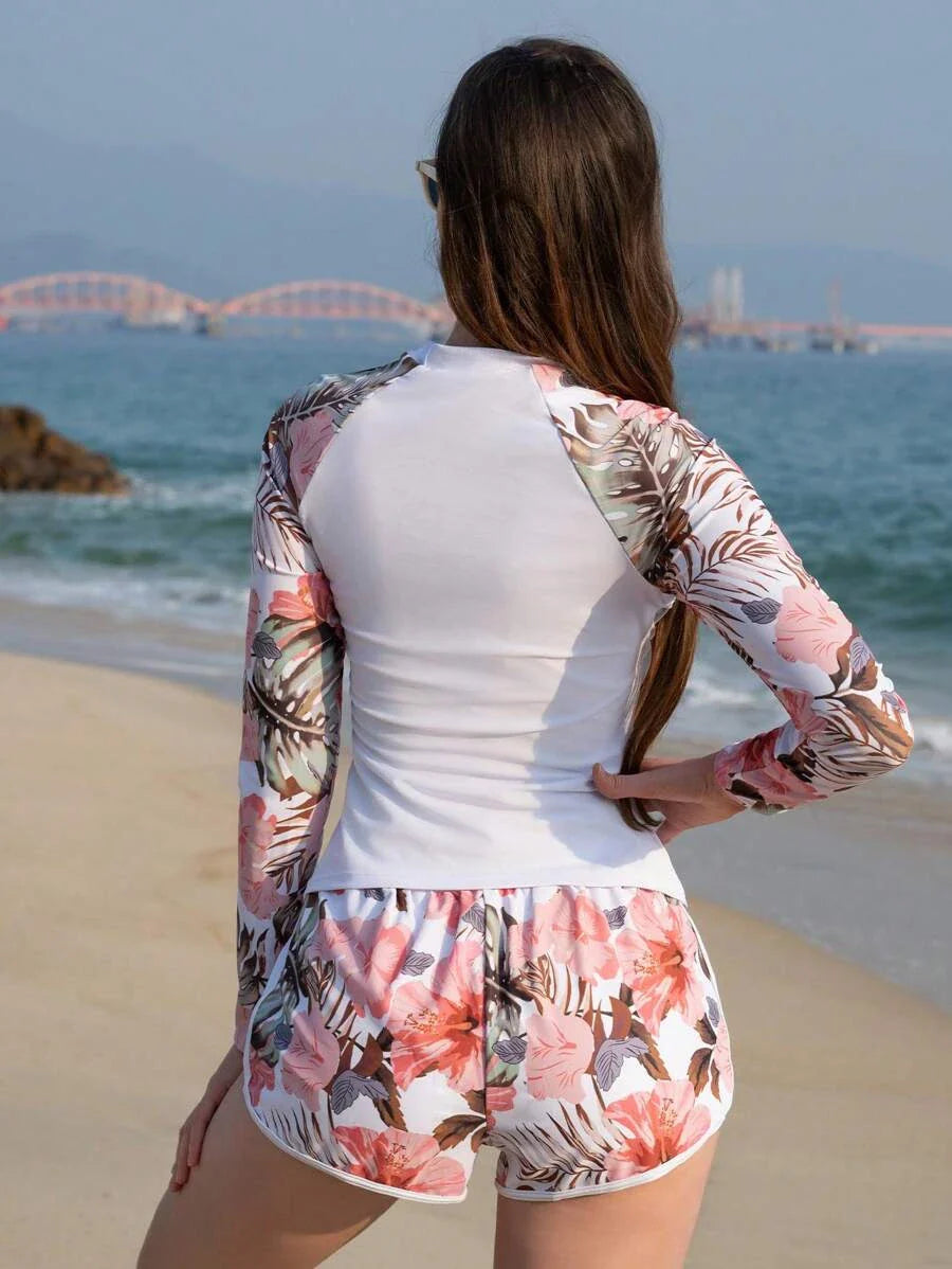 Conjunto UV Feminino Manga Longa com Short Tropical